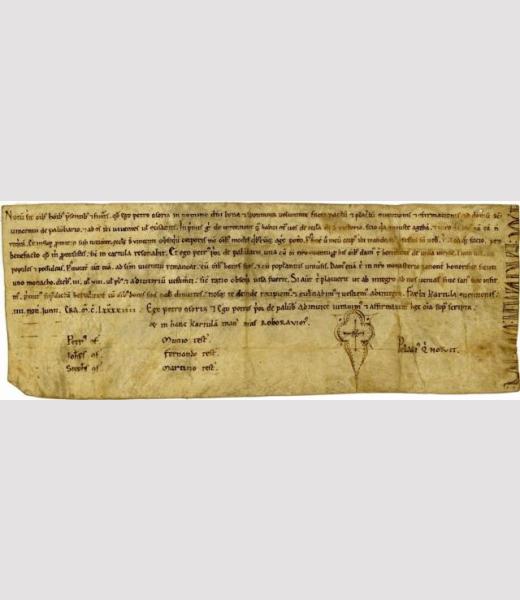 Pacto entre Pedro Osóriz e o prior do mosteiro de San Vicente de Pombeiro polo cal o primeiro renuncia á igrexa de San Vitorio a cambio dunha herdade en Vilaverde.