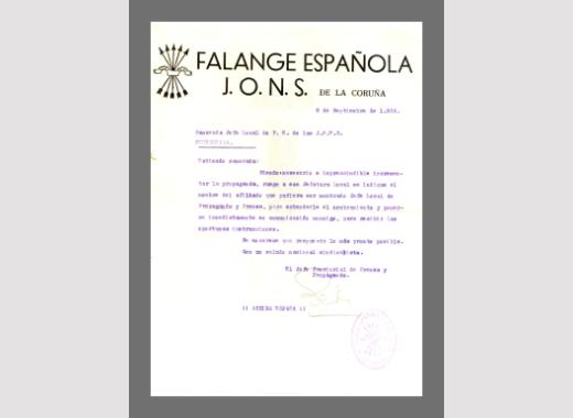 El Archivo del Reino de Galicia recibe documentos de la Jefatura Comarcal/Local de la Falange Tradicionalista y de las JONS de Ortigueira