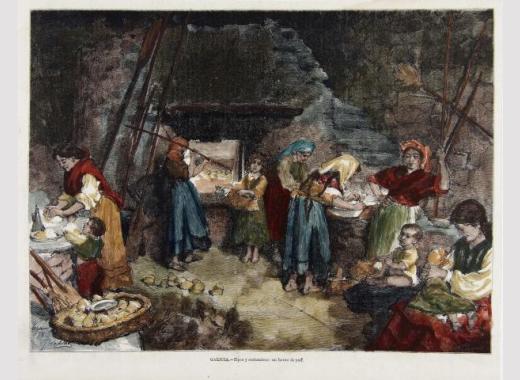 Arquivo do Reino de Galicia. Colección cartográfica e iconográfica. Galicia: tipos y costumbres: un horno de pan / Pradilla; Carretero. Madrid: Sucesores de Rivadeneira, 1873. Sign.: 434.