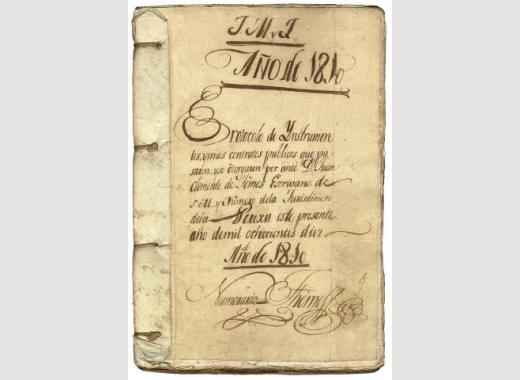Protocolo notarial de Juan Clemente de Themes, escribán da Súa Maxestade e de número da xurisdición da Peroxa correspondente ao ano 1810. 