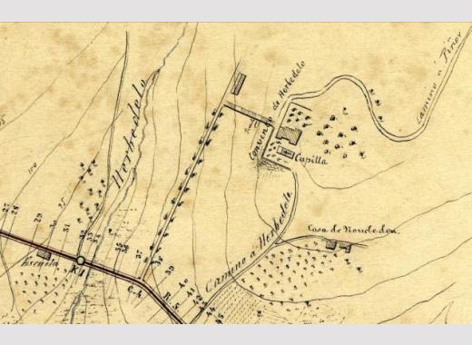 Fragmento del plano del proyecto de la carretera de Reza realizado por el ingeniero León Domercy. "Trazo 1º, Orense a San Clodio por Castrelo".